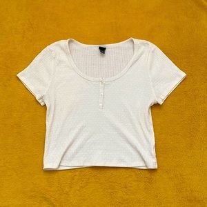 Women’s Large, Wild Fable, Cream, Three Button Baby Tee
